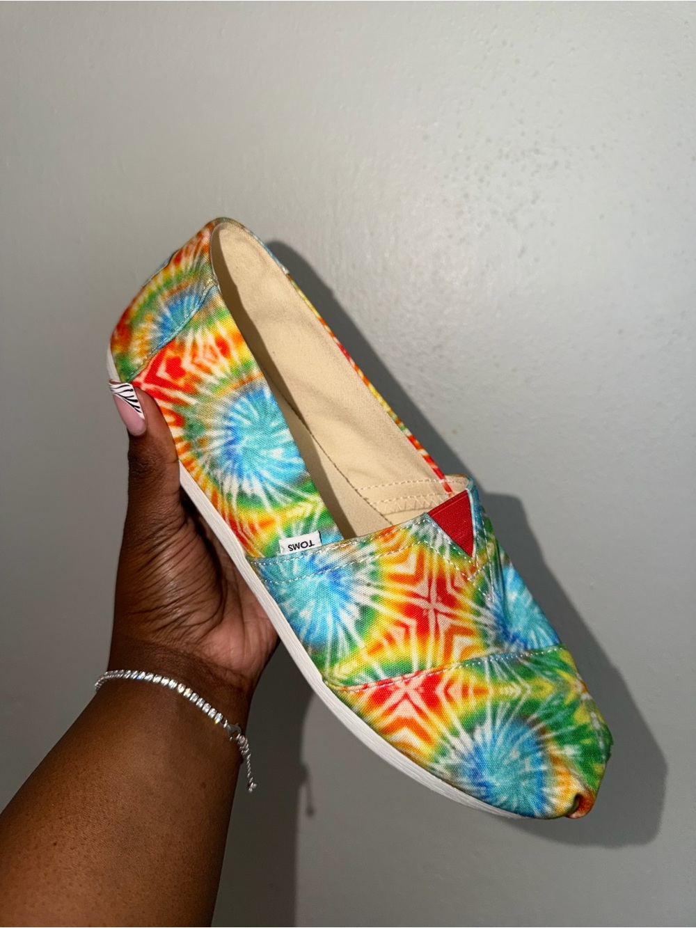 TOMS Tie-Dye Slip-On Flats in Blue, Green, Yellow & Red